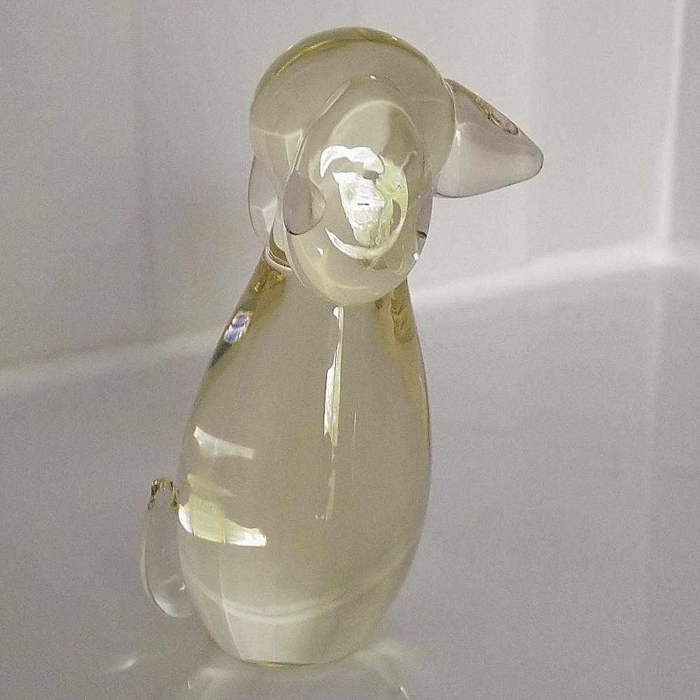 Vintage Miloslav Janku Czech Art Glass Dog Figurine Paperweight Citrine 4"